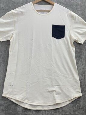 BYLT Shirt Mens Large Drop Cut Lux Pocket Tee Mens Large Cream Off White Preppy